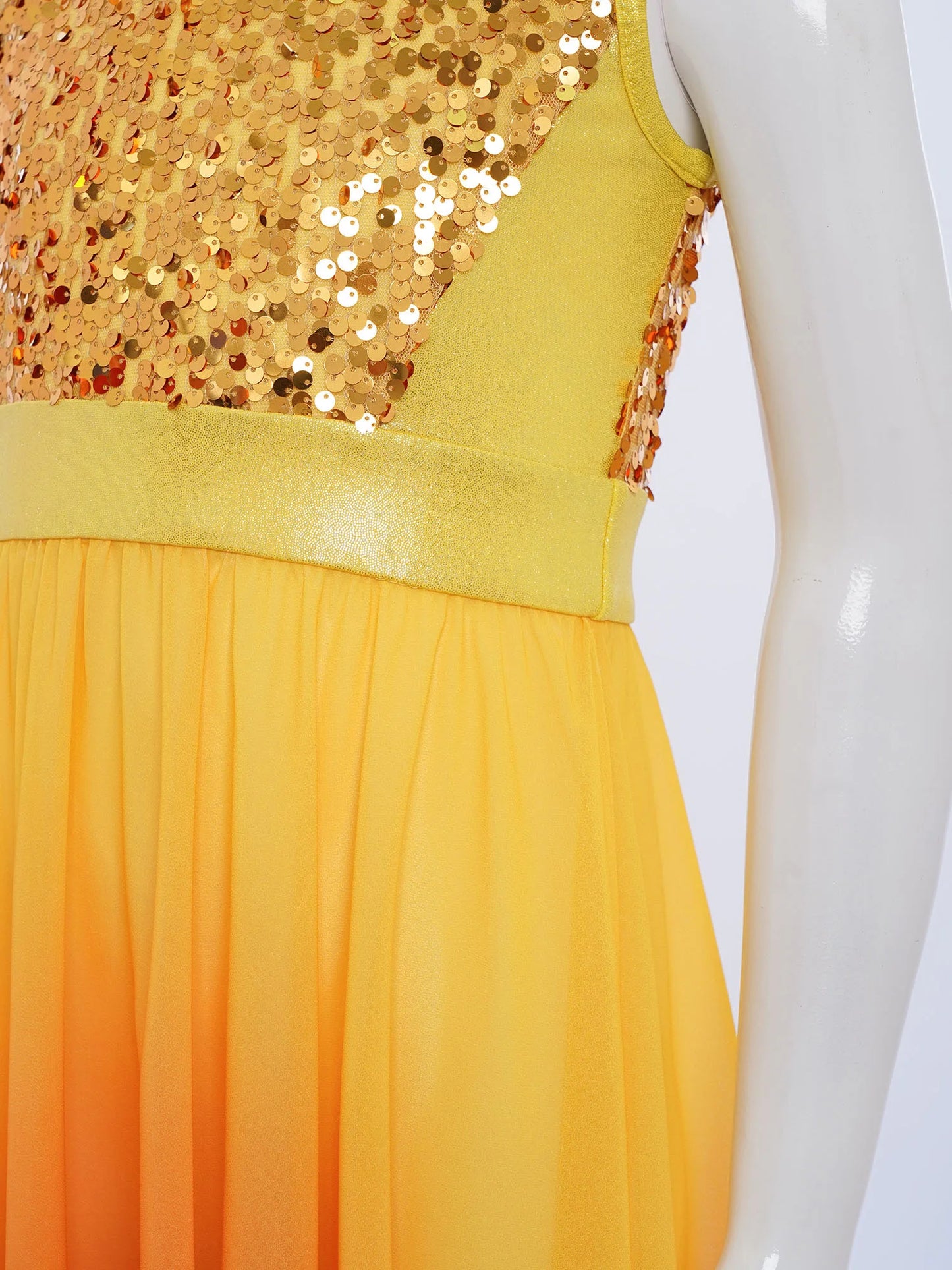 Girls Liturgical Worship Praise Dance Dress Contemporary Lyrical Dancewear Sleeveless Sequins Bodice Asymmetrical Tunic Dresses