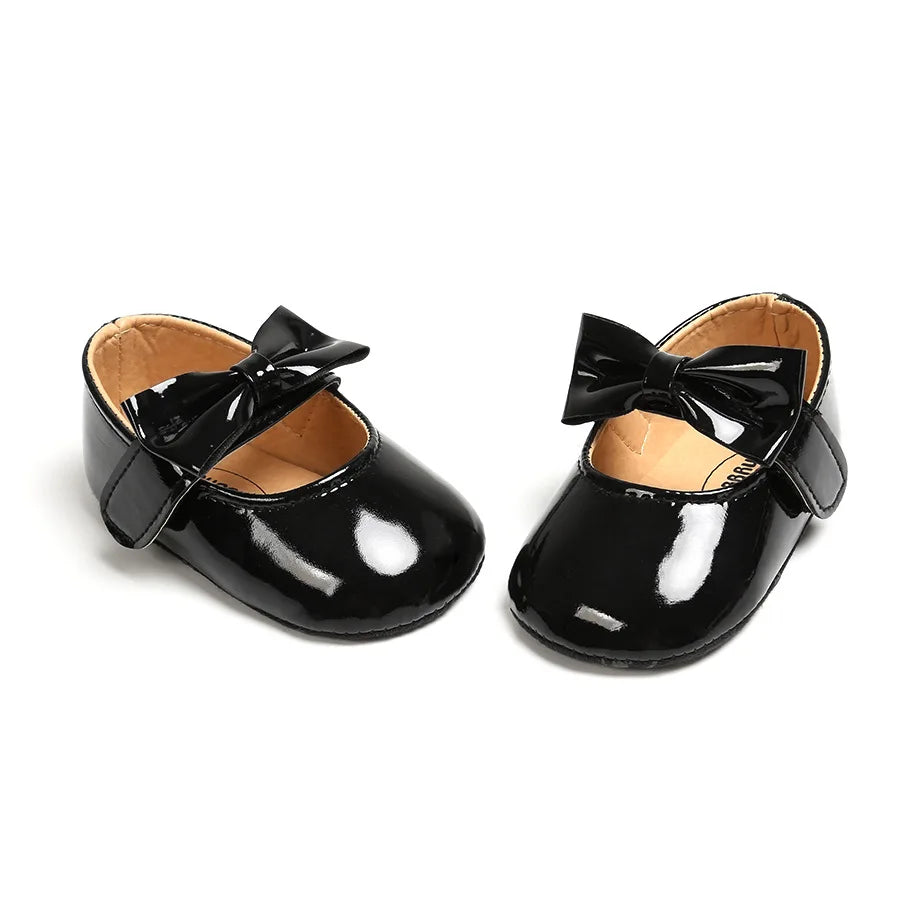 Newborn Baby Girls Shoes Patent Leather First Walkers Bow Red Black Soft Soled Non-slip Crib Kids Shoes