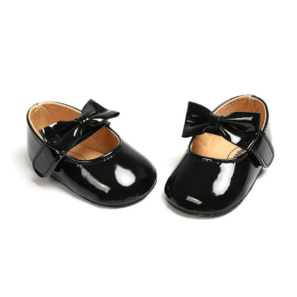 Newborn Baby Girls Shoes Patent Leather First Walkers Bow Red Black Soft Soled Non-slip Crib Kids Shoes
