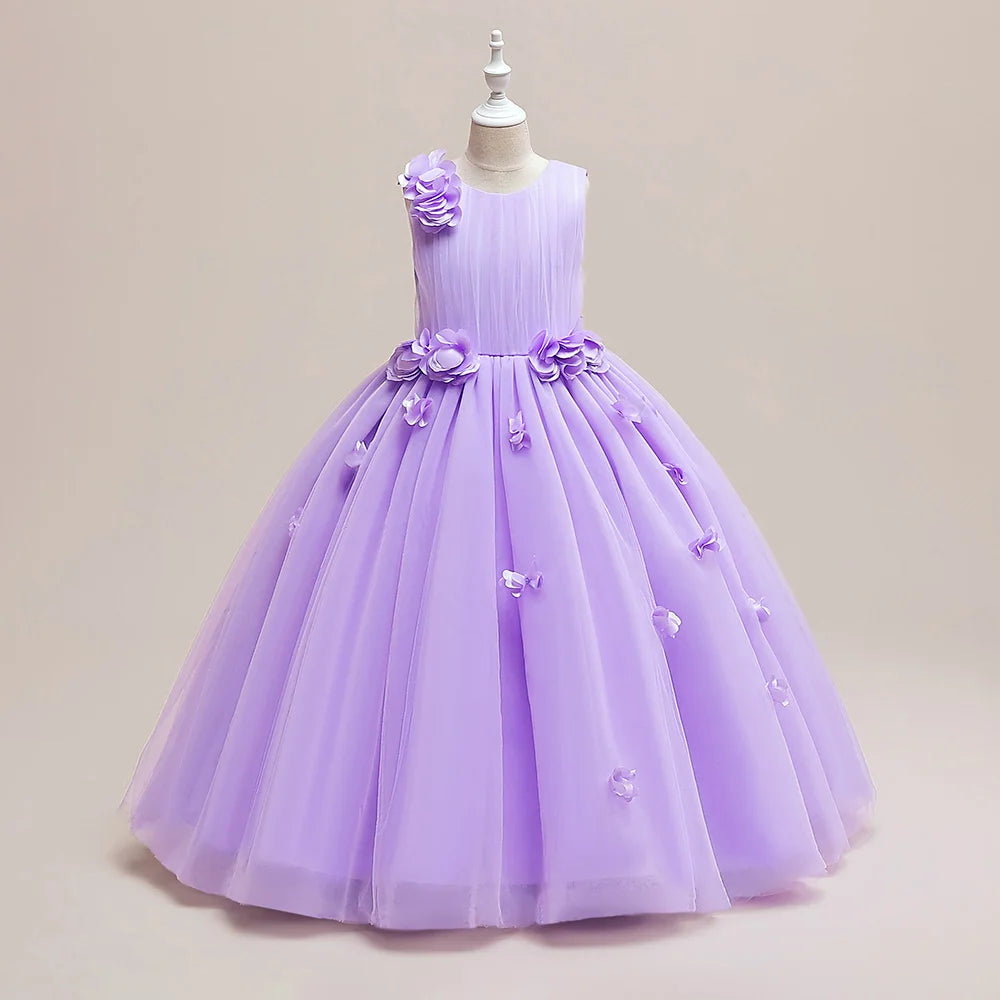 Elegant Flower Party Girls Dresses Christmas Costume Summer Wedding Bridesmaid Princess Prom Dress Birthday Flower Kids Clothing