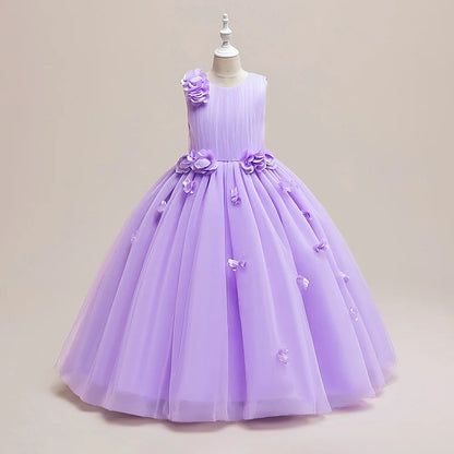 Elegant Flower Party Girls Dresses Christmas Costume Summer Wedding Bridesmaid Princess Prom Dress Birthday Flower Kids Clothing