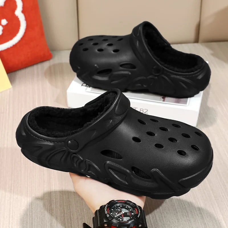 Winter Warm Home Slippers Men Waterproof Fur Clogs Slippers Garden Slippers Fuzzy Plush Slippers Bedroom Shoe For Indoor Outdoor (Available)