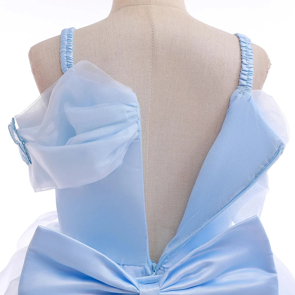Children's Party Dresses For Girls Elegant Cinderella Princess Dress Kids Girl Butterfly Blue Evening Dress Sequin Prom Dress