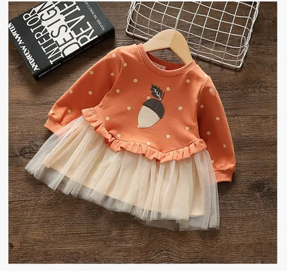 Girls' Dress Spring Autumn Baby Long Sleeved Hoodie Dresses Sweet Children's Princess Clothing Fashion Gauze Girls Clothes Ropa