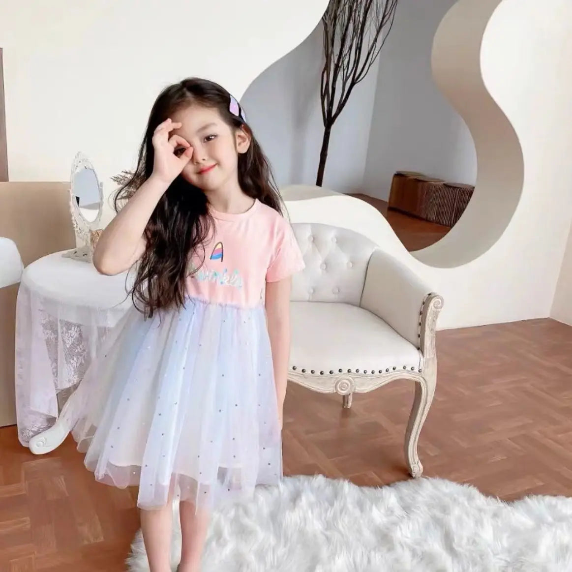 New Children's Dresses Summer Thin Baby Short-Sleeved Yankee Princess Dresses Girls Sarong Girls Skirt Girls Summer Dresses