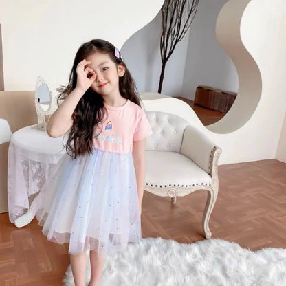 New Children's Dresses Summer Thin Baby Short-Sleeved Yankee Princess Dresses Girls Sarong Girls Skirt Girls Summer Dresses