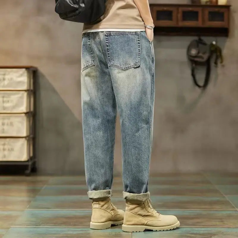 American Vintage Blue Men Cargo Jeans Spring Summer New Streetwear Fashion Male Clothes Thin Casual Big Size Baggy Denim Pants