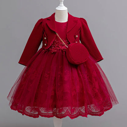 3PCS Elegant Party Dresses For Girls Fashion Lace Luxury Girl Princess Dress Children Birthday Evening Dress Wedding Prom Dress
