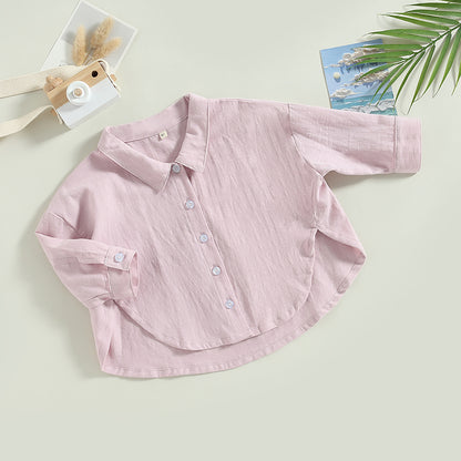 Summer Boys T-shirts Children Clothes Girls Long Sleeve Kids Shirt Baby Boys Cotton Tops Lapel Collar Tee