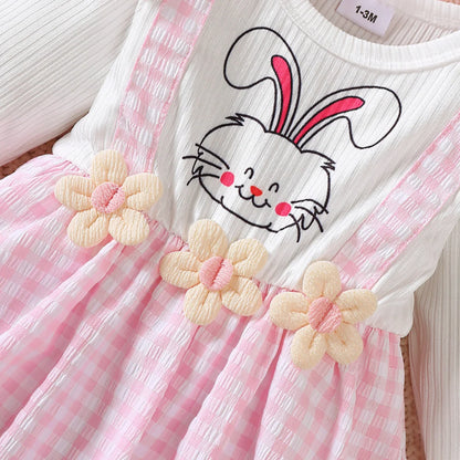 Newborn Baby girl Dress Pink Checkered Flower Fashionable Dress for 0-18 Months Cute Baby girl Autumn Long sleeved Dress