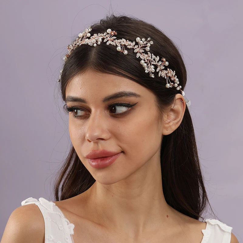 New Bride Wedding Hair Accessories Women's Jewelry Accessories Fashion Wedding Gold Beads Headwear Handwoven Crystal Headwear