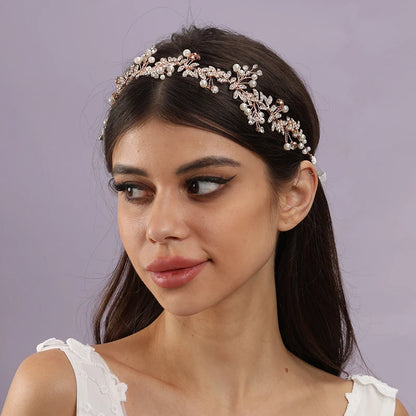 New Bride Wedding Hair Accessories Women's Jewelry Accessories Fashion Wedding Gold Beads Headwear Handwoven Crystal Headwear