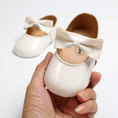 Newborn Baby Girls Shoes Patent Leather First Walkers Bow Red Black Soft Soled Non-slip Crib Kids Shoes
