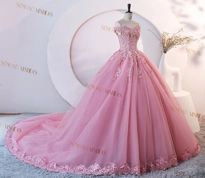 Dust Pink Party Dresses 15 Quinceanera Dresses Ball Gown Elegant Off Shoulder Prom Gown Formal 15 Year Old Dress Customized