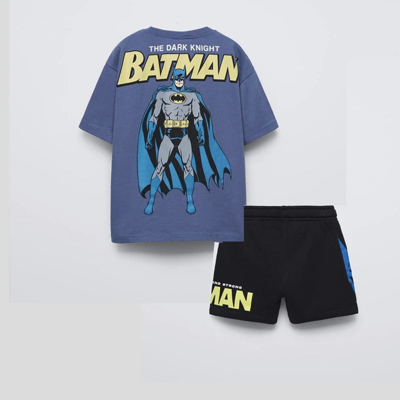 Summer Boys Fashion Costume Printing T-shirt Black Shorts Trendy Clothes Kids Short Sleeve Shorts Children Casual Sports Set