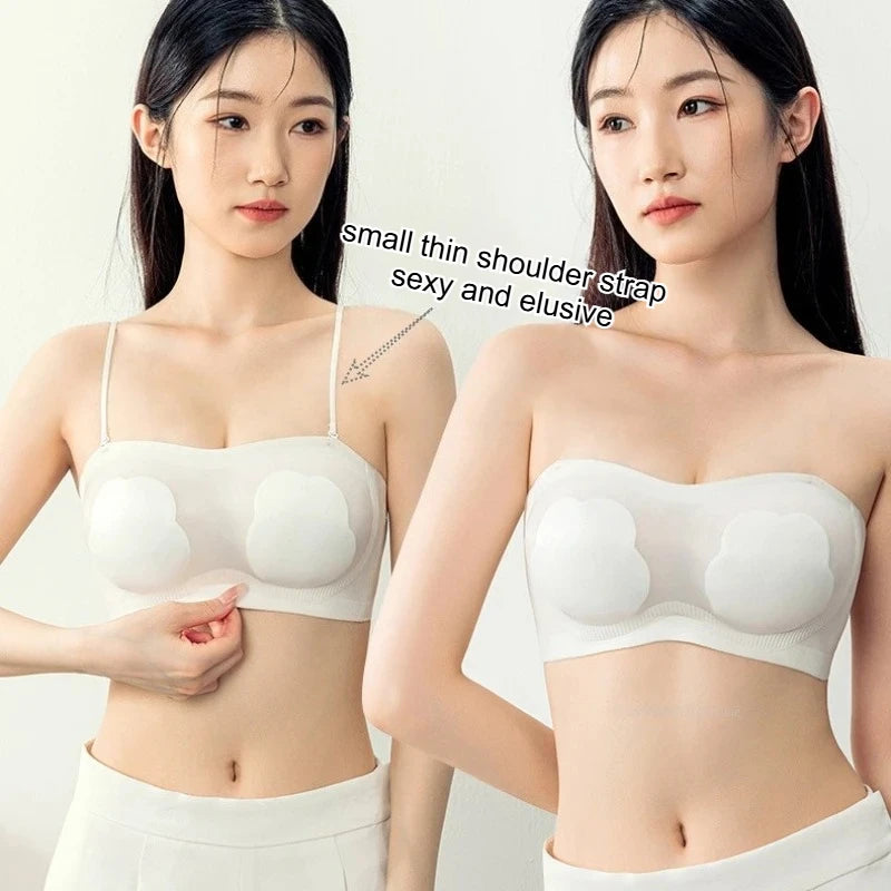 Sexy Strapless Tube Top Flower Cup Design Invisible Bras Non-marking Smooth Women Underwear Non Slip Push Up Bralette BCD Cup