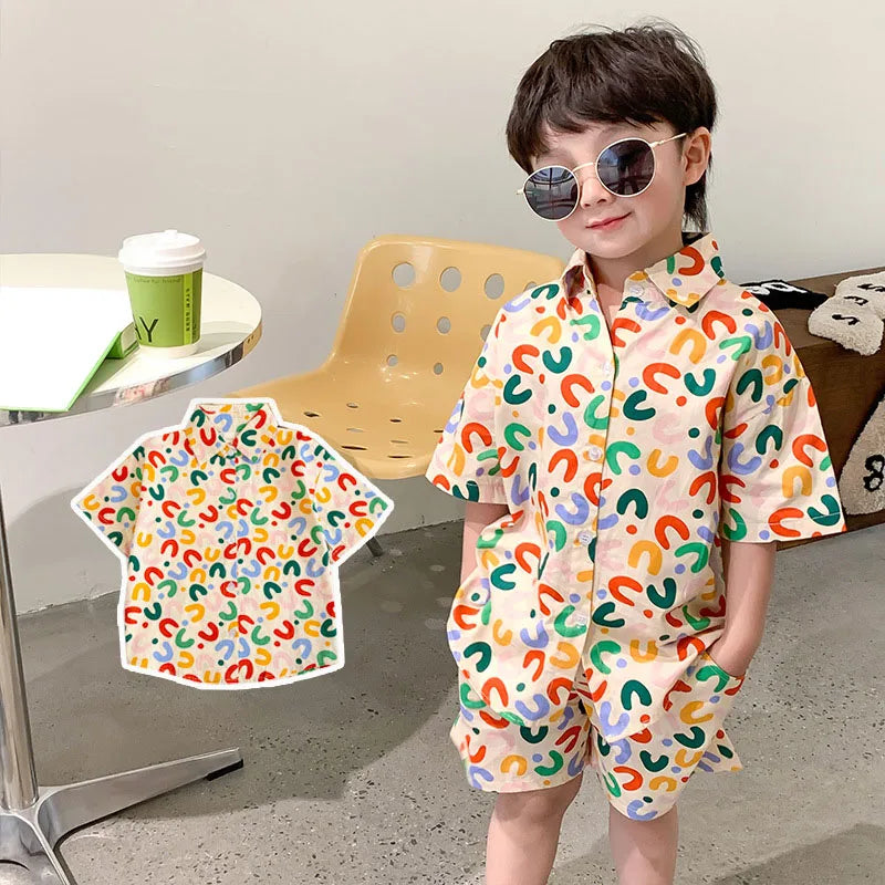 Summer Baby Boy Outfits Suit Fashion Print Kids Shirt Short Pant Sets Thin Cotton Toddler Tee Tops Children Clothes Tracksuits