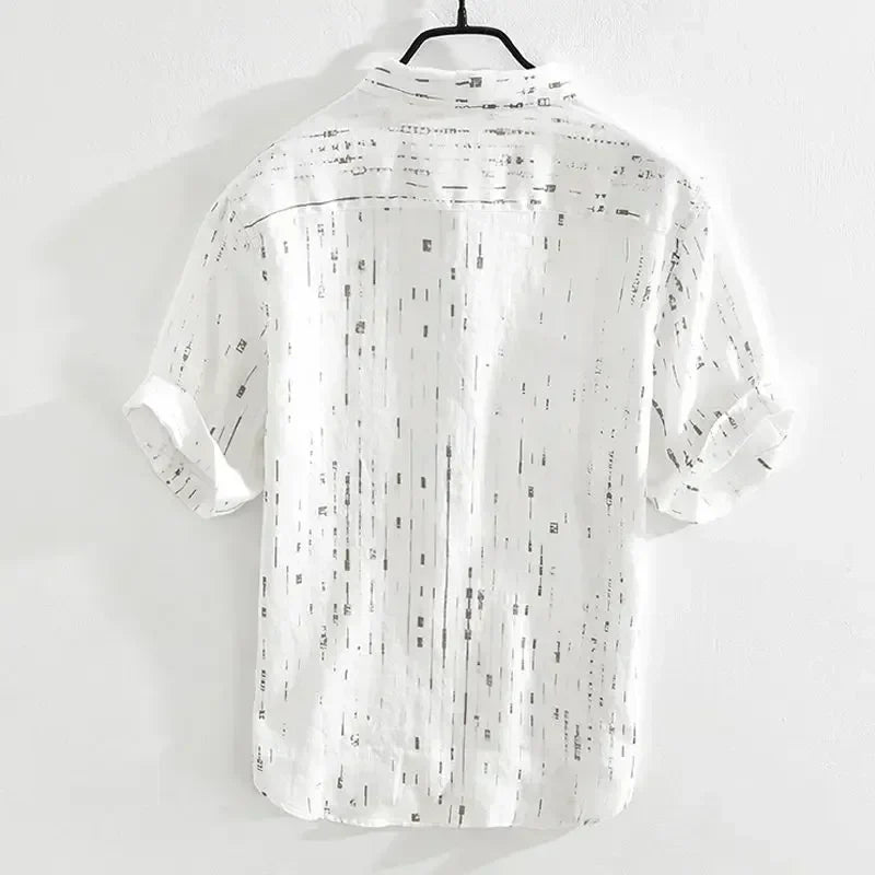 Summer Men Clothing 2025 New Fashion Casual Versatile Shirt Short-sleeved Top Loose Printed Thin   (Available)