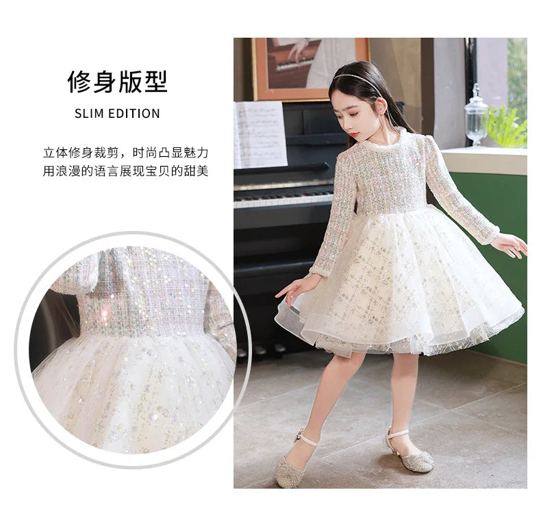 Girl's Dress Entry Lux Elegant Princess Dress Host Piano Playing Flower Girl Bubble Skirt
