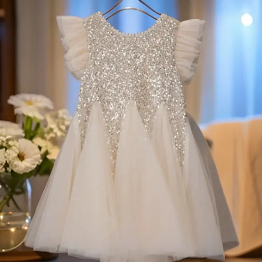 Girls Dress Summer  2025 New Children's Summer Princess Dress Girls Mermaid Sequin Yarn Skirt