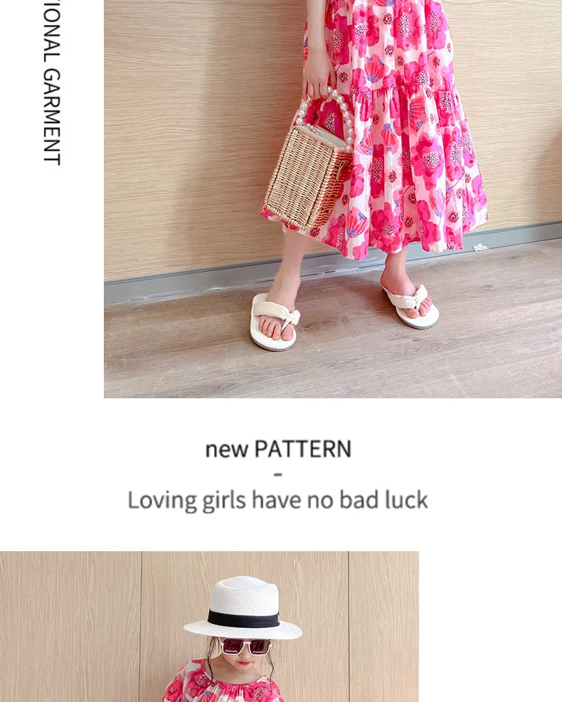 Girl's Large Flower Dress 2025 New Summer Children's Foreign-Style Loose Korean Version of the Older Girls Floral Lazy Skirt