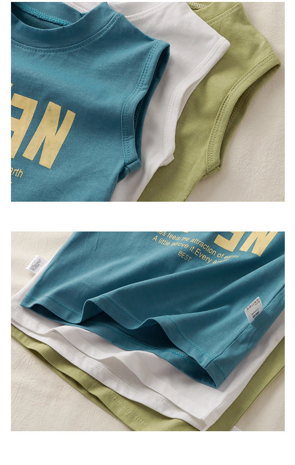 Summer Boys Letter Print Tops Girls Wide Shoulder Vest Children's O-neck T-shirt 2025 Baby Kids Korean Solid Sleeveless Tank Top