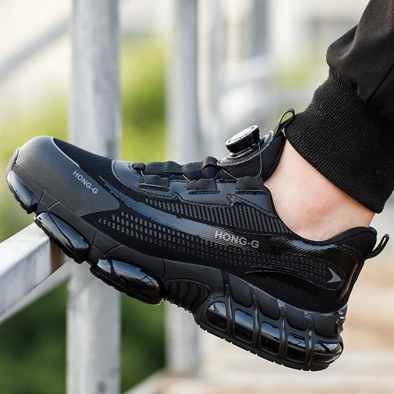Men's Work Shoes  Rotary Buckle Work Sneakers Protective Shoes Safety Industrial Puncture-Proof Anti-Smash Steel Toe Shoes