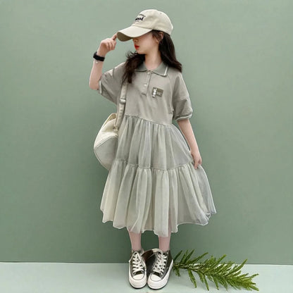 Summer Kids Outfits Lace Gray Dresses for Girls Princess Short Dress Baby Children Clothes Party Costumes 4 6 8 9 11 10 12 Years