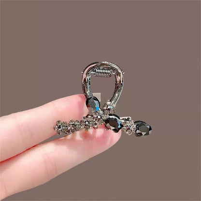 Black Small Hair Clip Claw For Women Flowers New Fashion Shiny Rhinestone Bangs Clip Hair Accessories