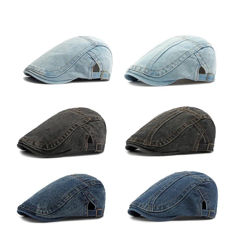 Men's Denim Beret Newsboy Hat Spring Summer Unisex Flat Cap Cabbie Driving Ivy Hats Retro Casual Baseball Cap Adjustable