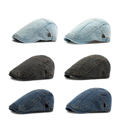 Men's Denim Beret Newsboy Hat Spring Summer Unisex Flat Cap Cabbie Driving Ivy Hats Retro Casual Baseball Cap Adjustable