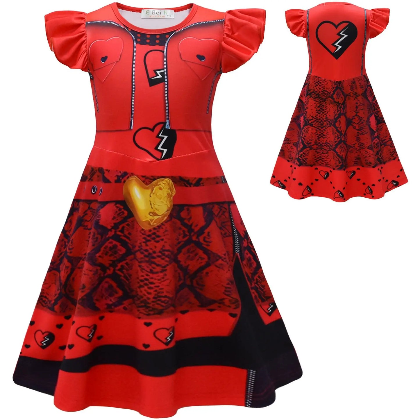 Kids D-Descendants 4 Red Girls Dresses Cosplay Costume Movie T-The Rise of Red Chloe Princess Dress Halloween Carnival Dress Up