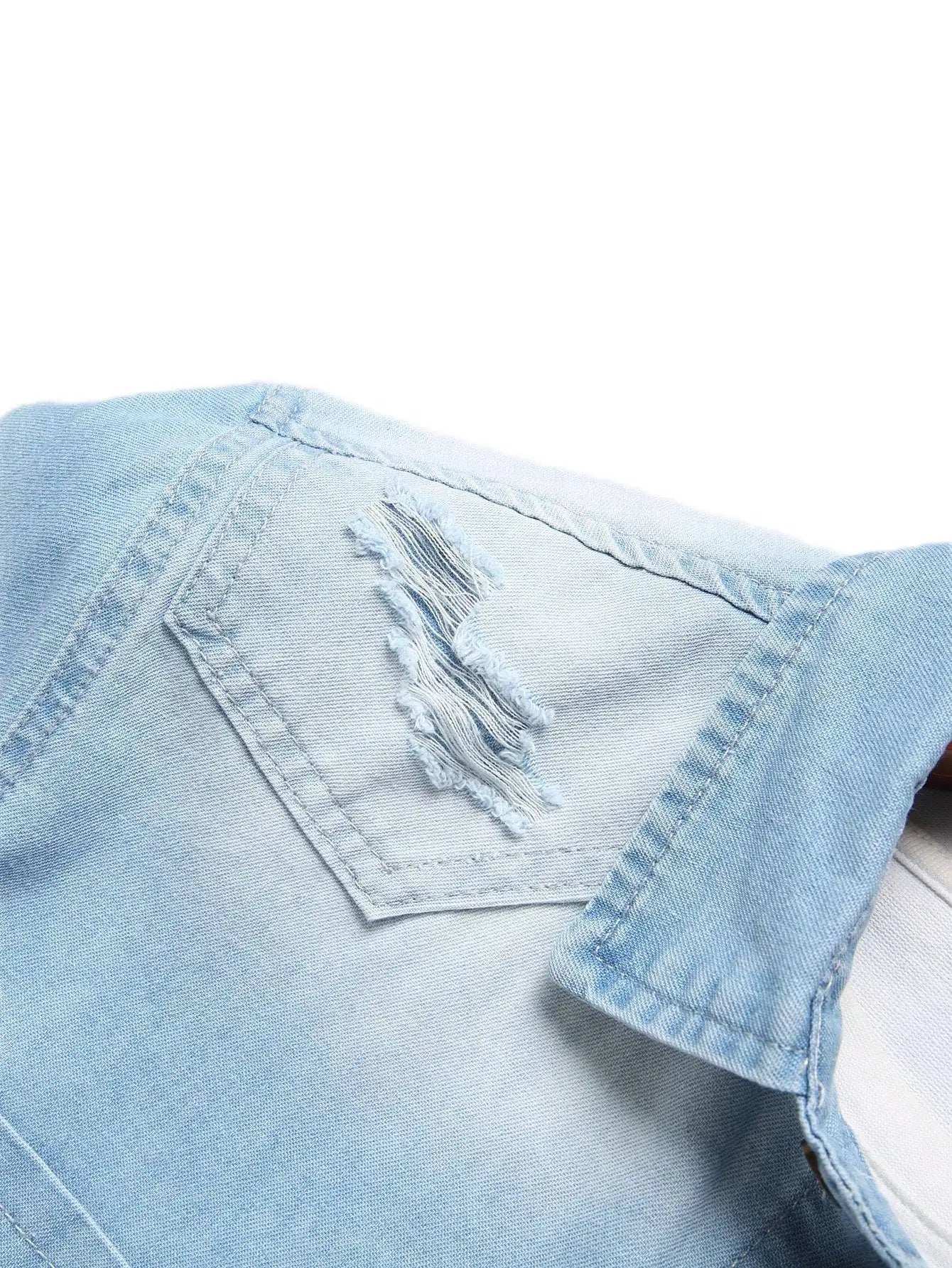 Men's summer blue short-sleeved denim shirt. Regular size. Casual, trendy street style. (Available)