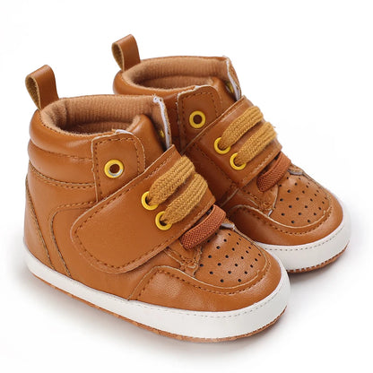 Newborn Baby Fashion Sneakers Shoes Boys Girls Solid Lace Up High Shoes Toddlers Breathable Non Slip First Walkers 0-18 Months
