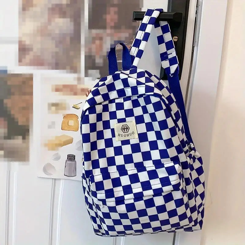 Schoolbags for Female Junior High School Students, High School Students, Middle School Students, Ins Style Girls Backpacks, Girls Checkerboard Backpacks, Five Colors Available