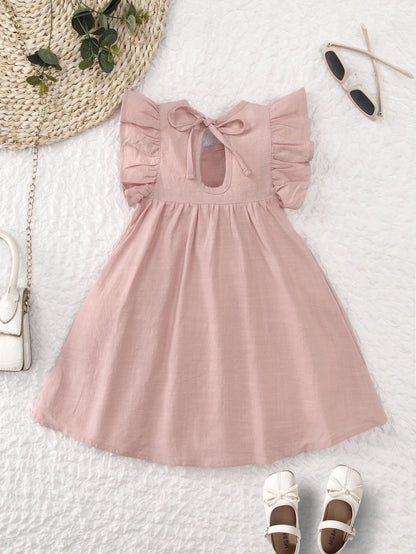 Toddler girls dresses kid's summer wear Pure color puffy sleeves girl dress back collar tie princess dress