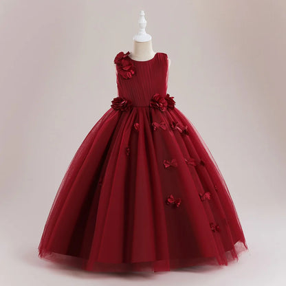 Elegant Flower Party Girls Dresses Christmas Costume Summer Wedding Bridesmaid Princess Prom Dress Birthday Flower Kids Clothing
