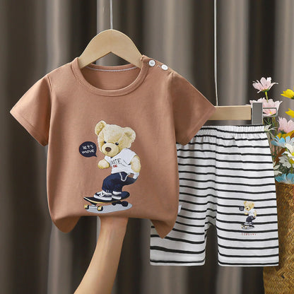 0-4year baby boy Summer Sets cartoon Short sleeve  Shirt + Pants 2pcs for Toddler Boy clothes