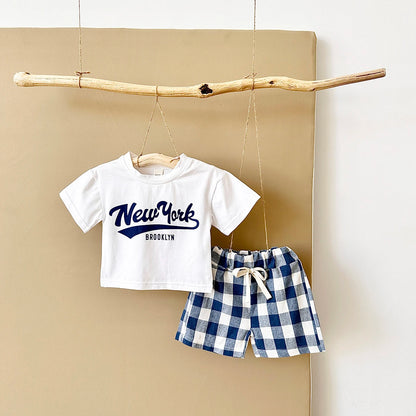 Newborn Boys Baby Clothing Set Girls Casual 2Pcs Letter Printed Short Sleeved T-shirt+Checkered Shorts infant Outfit 0-3Y