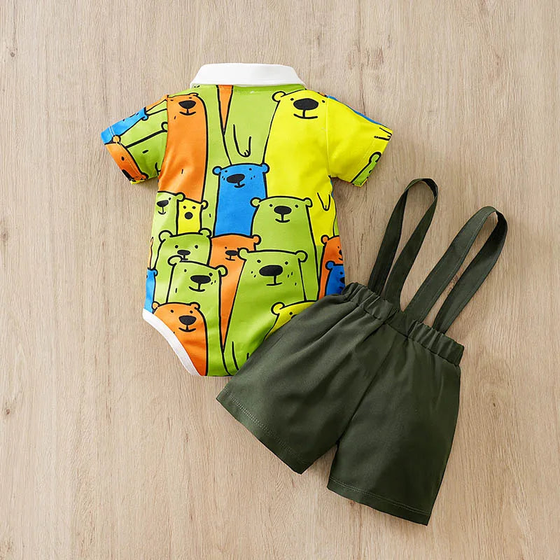Summer bear Costume T-shirt+shorts Pants Boy Girl Baby Infant Outfit Clothes Toddler Casual Cartoon Print Clothes Four colors