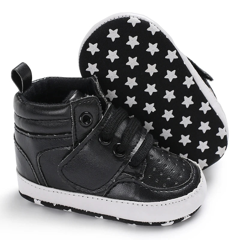 Newborn Baby Fashion Sneakers Shoes Boys Girls Solid Lace Up High Shoes Toddlers Breathable Non Slip First Walkers 0-18 Months