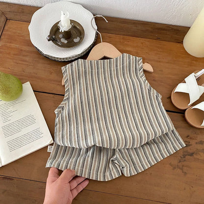 Baby Summer Clothes Boys Vest Set 0-3Y Striped Sleeveless Top Shorts Children's Casual 2Pcs Suit Infant T-shirt Toddler Outfit