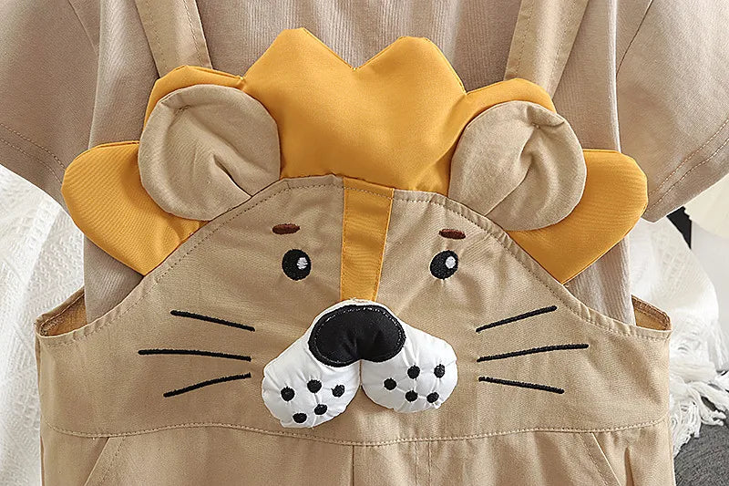 Boys' summer short sleeved set 2025 new children's cartoon cute T-shirt shoulder pants two-piece set