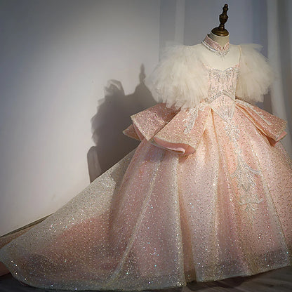 Kids Girls Princess Dress for Party Birthday Exquisite Beadings Sequined Tulle Ball Gown Flower Girl Wedding Dresses Children
