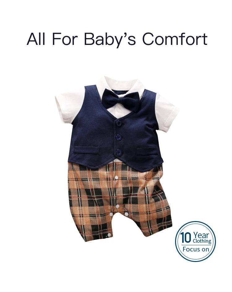 Newborn Clothing Handsome Gentleman Party Dress CottonComfortable AndSoft Summer Boys And Girls 0-18m Short Sleeve Baby Bodysuit