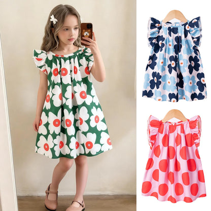 Summer children's wear adorable and sweet dresses featuring charming floral prints, fashionable and trendy girls clothing