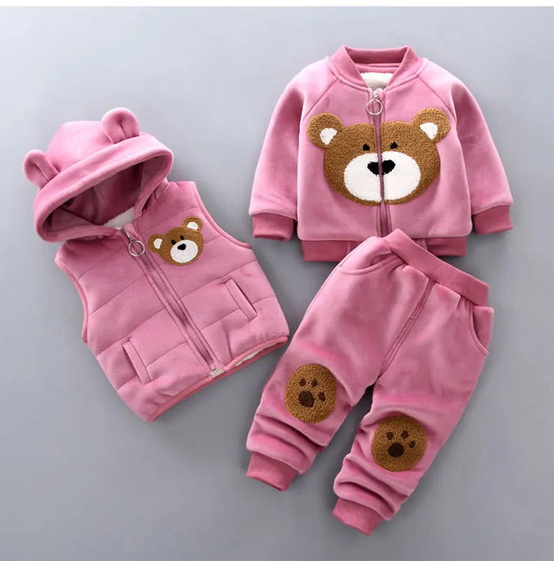 Winter Baby Boys Clothing Sets 2024 Cartoon Toddler Boys Girls Warm Hooded Coats Pants Suit Kids Thick Tracksuit Clothes Set (Stock)