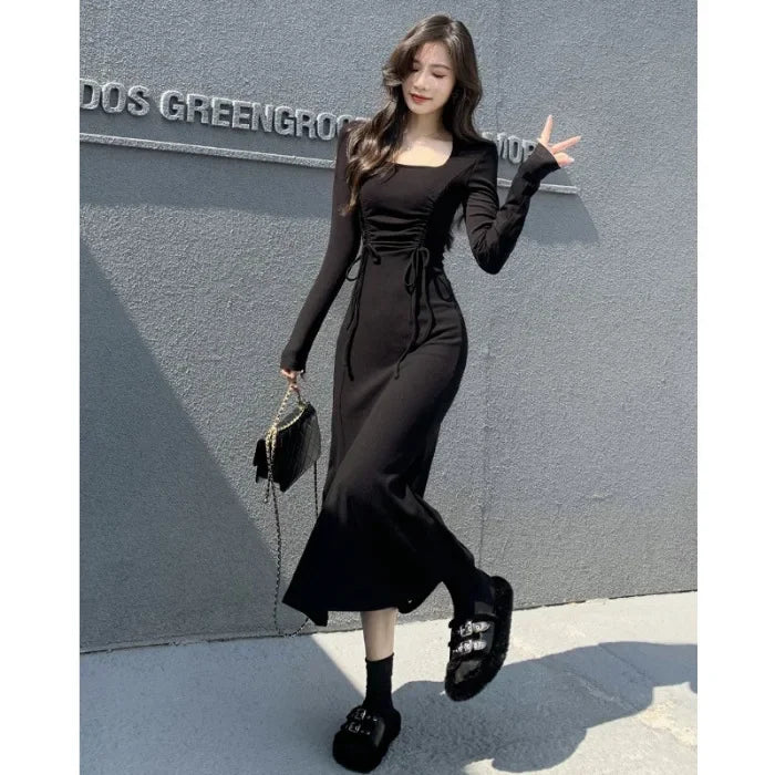 French Style Dresses Women High Waisted  Daily Casual Comfortable Long Sleeve Ladies Mermaid Dress  Autumn Winter Clothes  (Available)