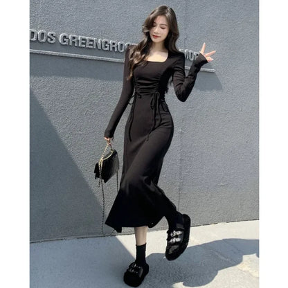 French Style Dresses Women High Waisted  Daily Casual Comfortable Long Sleeve Ladies Mermaid Dress  Autumn Winter Clothes  (Available)