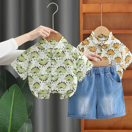 Boys' Summer Shirt Set 2025 New Summer Children's Clothes Baby Short sleeved Shorts Stylish